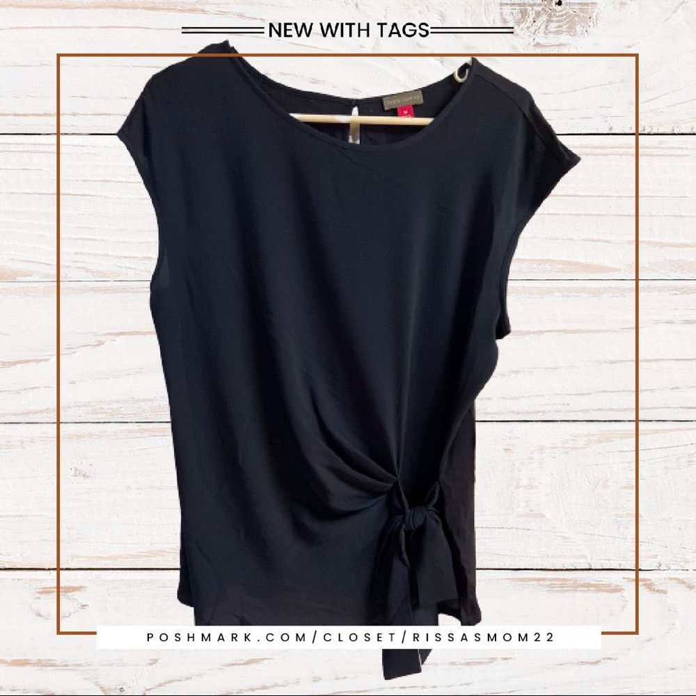 VINCE CAMUTO Navy Faux Wrap Blouse Size M NWT